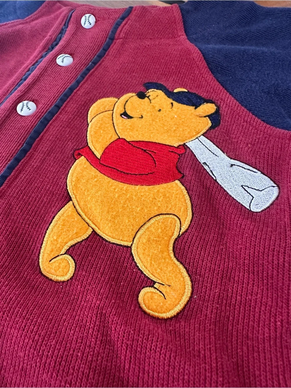 Vintage 90s Disney Winnie The Pooh Team Baseball Cardigan Jeans Set 3T